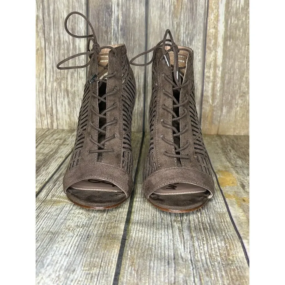 Sam Edelman Rocco Boho Hippie Vegan Leather Lace Up Block Heels‎ Womens Sz 6.5